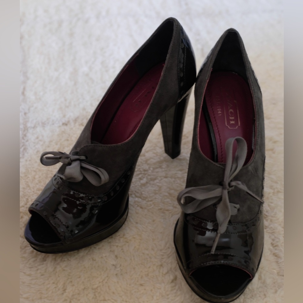 Coach Claudine Peep Toe Patent Leather Heels